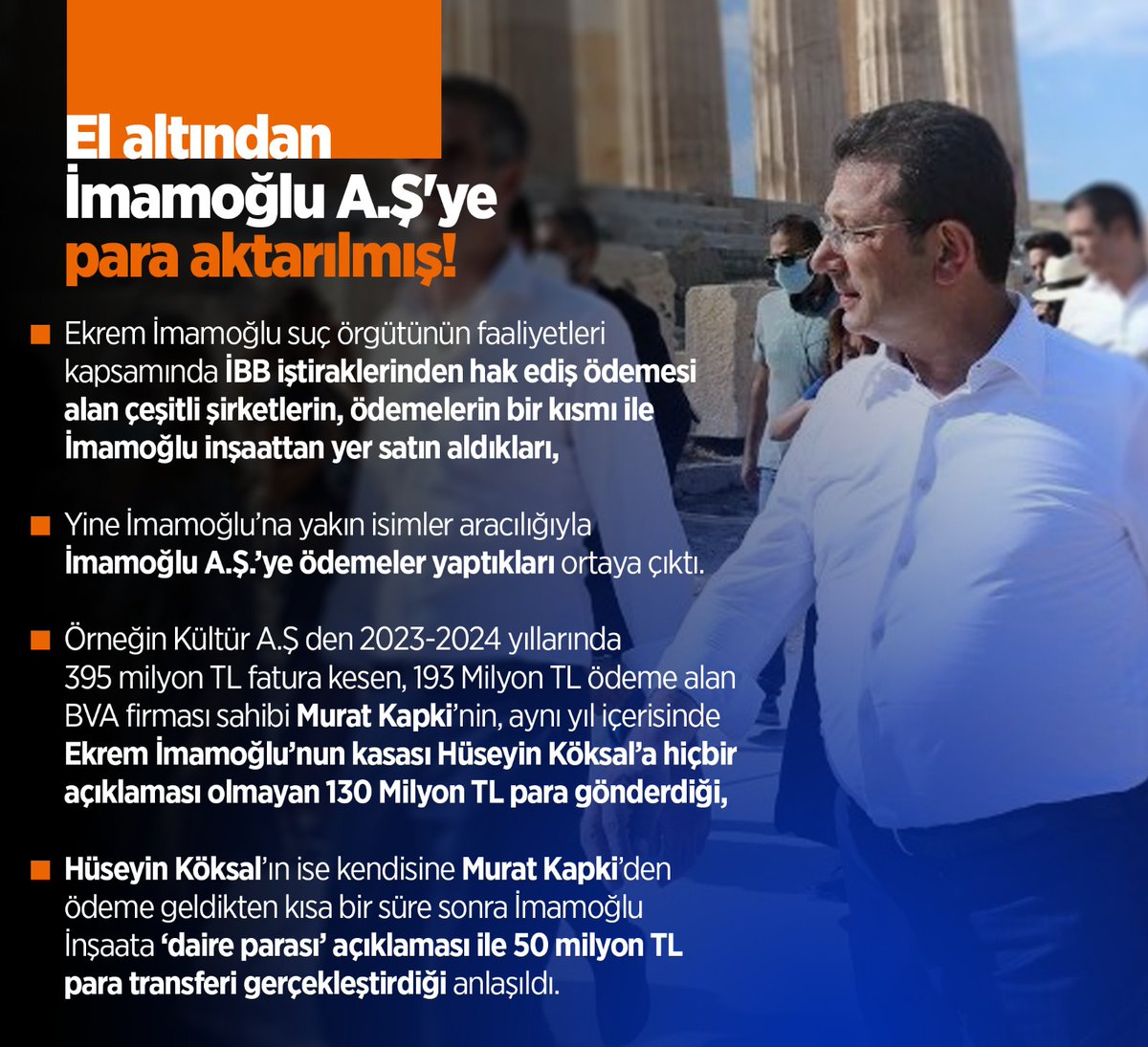 İBB iştiraklerinden hak ediş ödemesi alan çeşitli şirketlerin İmamoğlu inşaattan yer satın aldıkları, yine İmamoğlu’na yakın isimler aracılığıyla İmamoğlu A.Ş.’ye ödemeler yaptıkları ortaya çıktı.

Ekrem İmamoğlu suç örgütünün #NitelikliDolandırıcılık suçları...