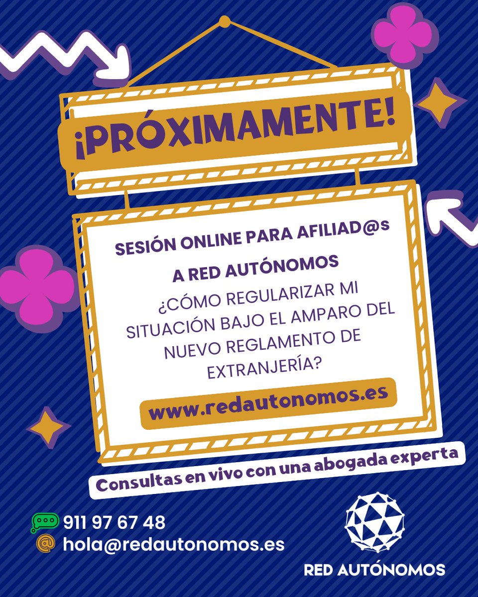 🌏🌍🌎 Es un placer comunicar que estamos preparando con mucho cariño ❤️ una sesión online informativa sobre el Nuevo Reglamento de Extranjería.
Esperamos poder ponernos cara el día de la sesión, conocernos y junt@s poder ir creando la RED 🕸️
Pronto os damos más detalles... ☺️ 🤗