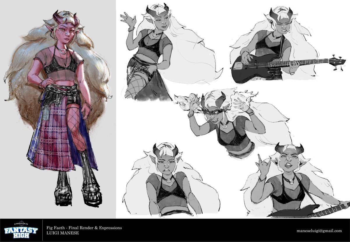 LuigiManese's tweet photo. Fig Faeth: character design development #fantasyhigh #dimension20 #dimension20fanart https://t.co/BsCho2yAEx