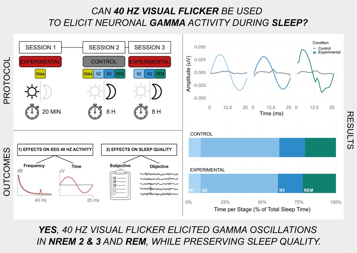 Delivering 40 Hz sensory stimulation during sleep boosted gamma activity without harming sleep quality. This safe, non-invasive approach could help study cognition and combat dementias. ow.ly/W6Pc50VnLRz <a href="/sleepjournals/">SLEEP and SLEEP Advances</a> #sleep #Neuroscience #SleepResearch