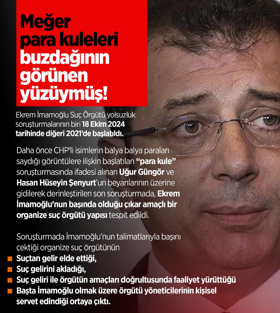 Meğer para kuleleri buzdağının görünen yüzüymüş!

Ekrem İmamoğlu Suç Örgütü yolsuzluk soruşturmalarının biri 18 Ekim 2024 tarihinde diğeri 2021’de başlatıldı.  #NitelikliDolandırıcılık