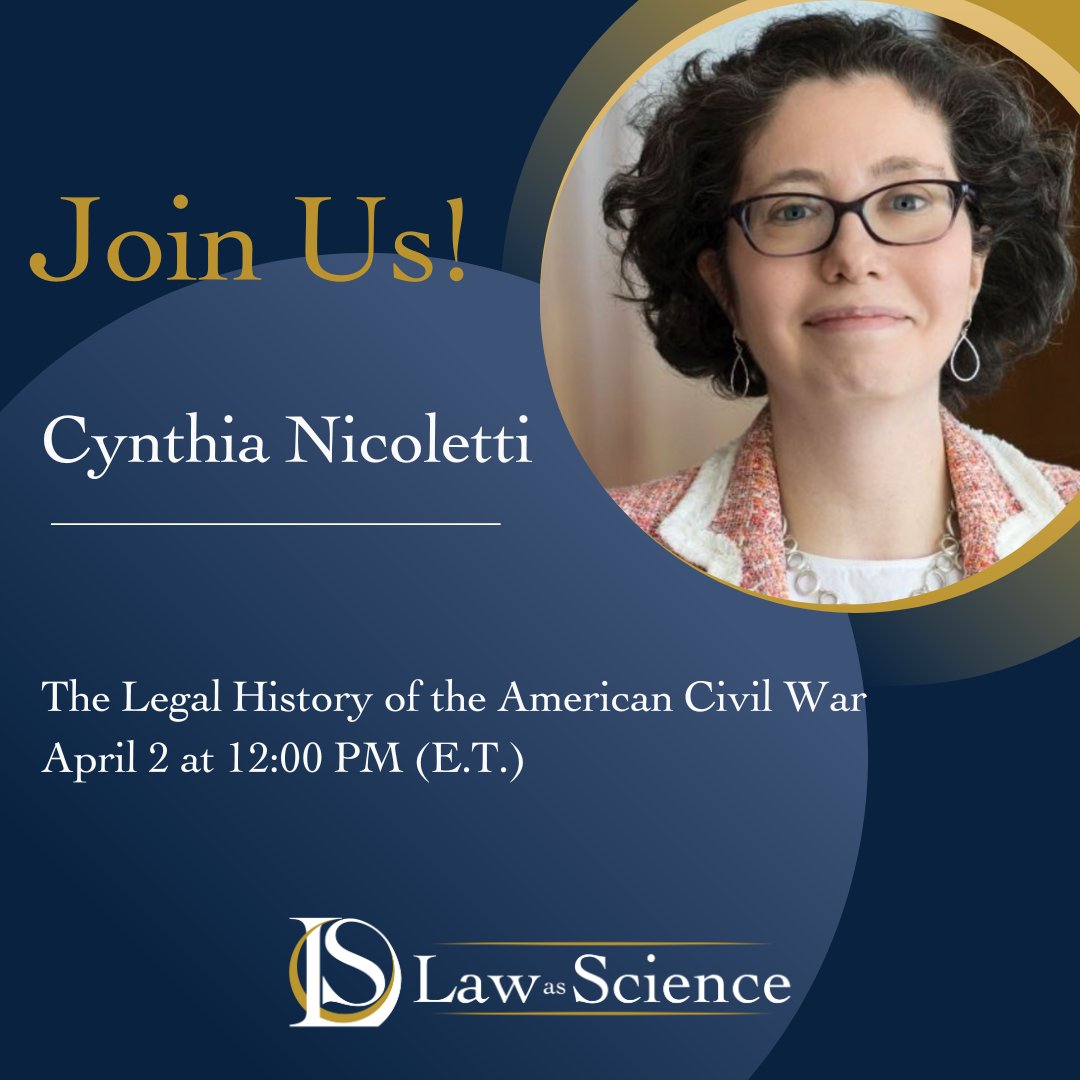 Join us! There's still time to register for our next event, held on April 2 at 12:00 PM E.T. For our next event, Professor Cynthia Nicoletti will share "The Legal History of the American Civil War”

Registration link:virginia.zoom.us/meeting/regist…