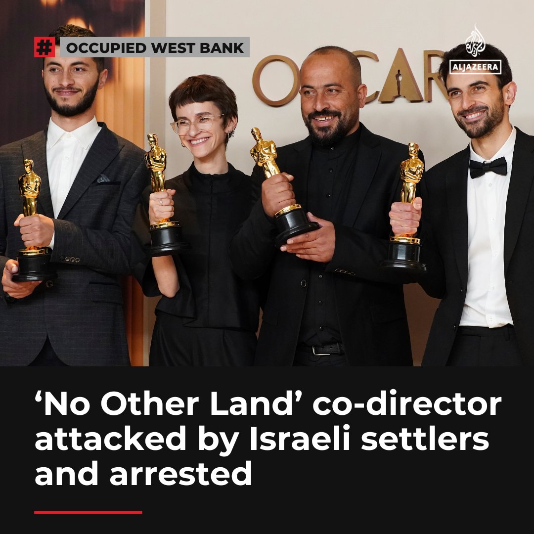 Israeli forces arrested Hamdan Ballal, a Palestinian co-director of the Oscar-winning documentary 'No Other Land,' in the occupied West Bank after settlers beat and injured him, according to his colleague aje.io/4fgixp