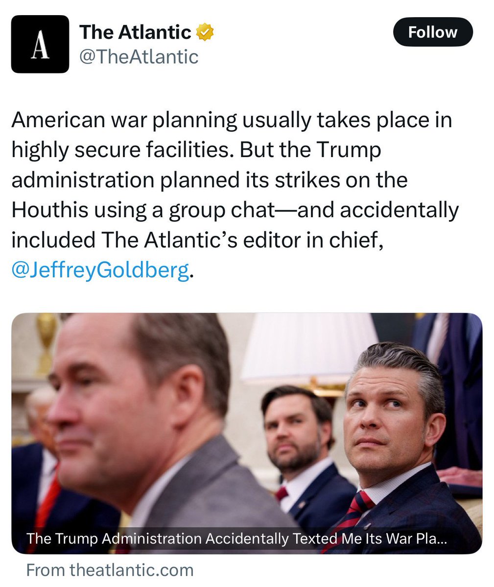 Compromising US national security to own the Libs.
#PeteHegseth #TheAtlantic