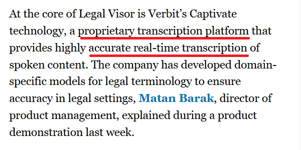 Check this out, <a href="/VerbitAi/">Verbit Ai</a> has released a new product called "Legal Visor" that not only transcribes depositions in real-time, it actively detects witness inconsistencies against existing documents. Real-time legal analysis is becoming a game-changer 🙄! Don't lie. 😇