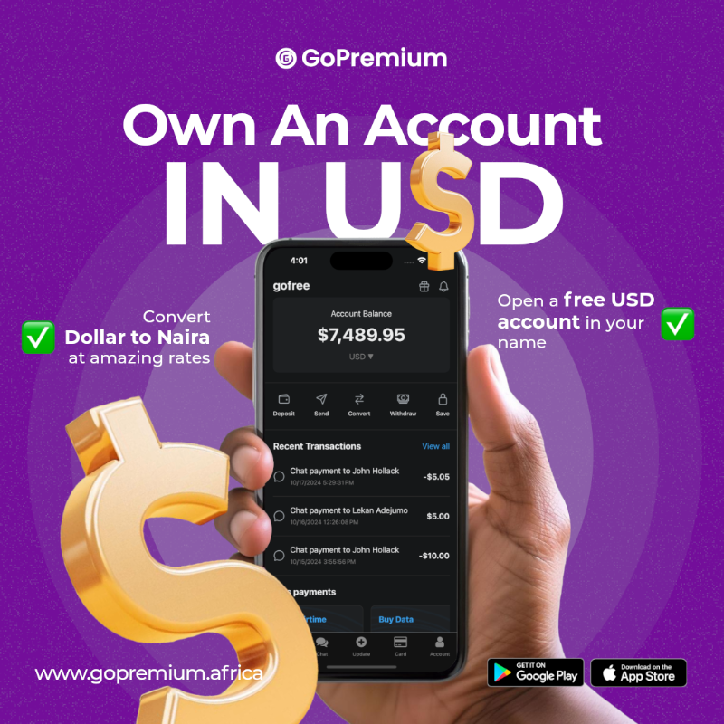 GoPremiumAfrica's tweet photo. Own a US-based account in USD from any country. Download now and start saving, earning and receiving USD payments. 

Create a dollar card to spend your money globally, you deserve it. It takes only few minutes to setup your account today.