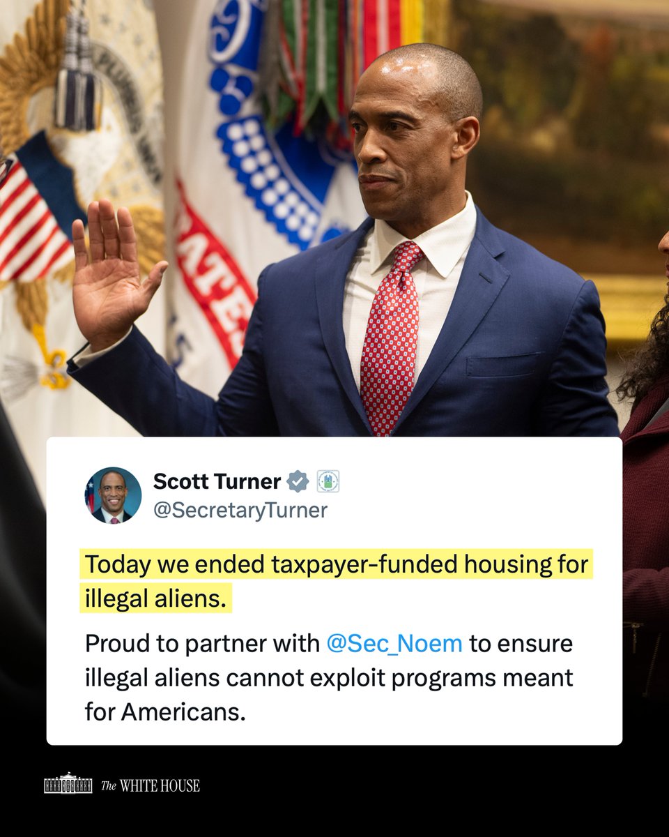 The White House (@whitehouse) on Twitter photo AMERICA FIRST: <a href="/HUDgov/">Department of Housing and Urban Development</a> TERMINATED Taxpayer-Funded Housing for Illegal Aliens <a href="/SecretaryTurner/">Scott Turner</a> AMERICA FIRST: <a href="/HUDgov/">Department of Housing and Urban Development</a> TERMINATED Taxpayer-Funded Housing for Illegal Aliens <a href="/SecretaryTurner/">Scott Turner</a>