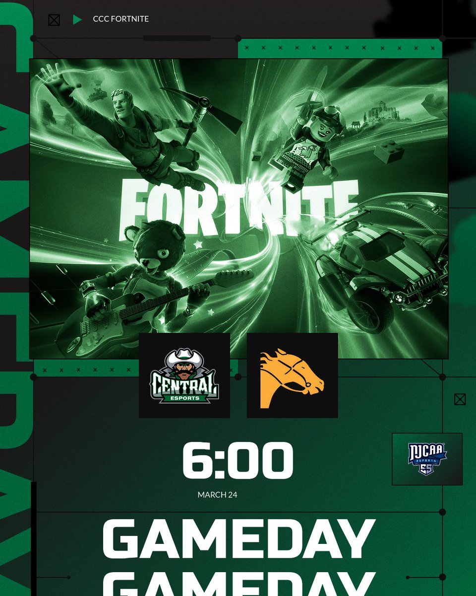 CCC Esports is back this week with a Fortnite Monday. We take on undefeated EWC in a No-Build series, starting at 🕕 6:00pm CT 🕕

📺 Watch live at: twitch.tv/centralccespor…