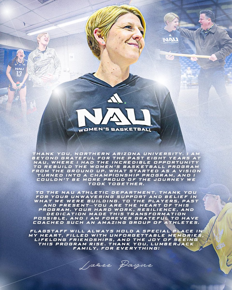 NAU Athletics (@nauathletics) on Twitter photo A thank you will never be enough for all Coach Payne has done to lead <a href="/NAUWomensHoops/">NAU Women's Basketball</a> to new heights over the past eight years. πͺ
We are cheering you on in your next chapter at Santa Clara. ππ
π shorturl.at/5GIEg
#RaiseTheFlag A thank you will never be enough for all Coach Payne has done to lead <a href="/NAUWomensHoops/">NAU Women's Basketball</a> to new heights over the past eight years. πͺ
We are cheering you on in your next chapter at Santa Clara. ππ
π shorturl.at/5GIEg
#RaiseTheFlag