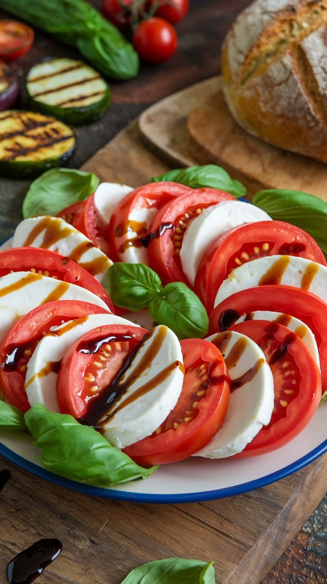 flavourecipe's tweet image. Classic Caprese Salad: Fresh &amp;amp; Flavorful! 🍅🧀🌿 Juicy tomatoes, creamy mozzarella, and fragrant basil drizzled with olive oil &amp;amp; balsamic glaze—simple, delicious.
#CapreseSalad #FreshAndSimple #HealthyEating #EasyRecipe #ItalianFood #TomatoMozzarella #SummerEats #FoodLovers