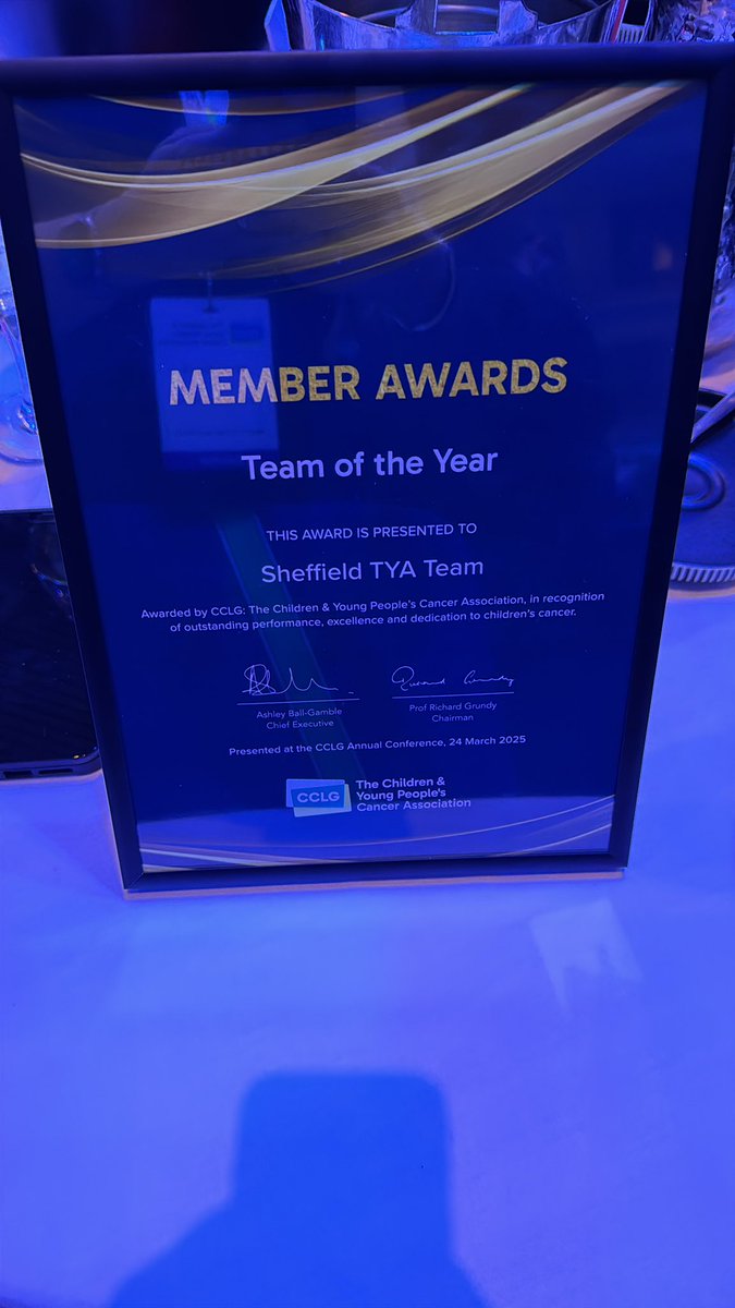 Liz Purnell (@rubypenn83) on Twitter photo Well done to all the Sheffield TYA team who won Team of the year at this years <a href="/cclguk/">CCLG</a> The Children & Young People's Cancer Association conference, so proud of the work we do together to support TYAs.
#CCLG2025 <a href="/SheffieldHosp/">Sheffield Hospitals</a> <a href="/YLvsCancer/">Young Lives vs Cancer</a> <a href="/TYACChair/">Chair of the TYA Committee at CCLG:CYPCA</a> <a href="/TeenageCancer/">Teenage Cancer Trust</a> Well done to all the Sheffield TYA team who won Team of the year at this years <a href="/cclguk/">CCLG</a> The Children & Young People's Cancer Association conference, so proud of the work we do together to support TYAs.
#CCLG2025 <a href="/SheffieldHosp/">Sheffield Hospitals</a> <a href="/YLvsCancer/">Young Lives vs Cancer</a> <a href="/TYACChair/">Chair of the TYA Committee at CCLG:CYPCA</a> <a href="/TeenageCancer/">Teenage Cancer Trust</a>