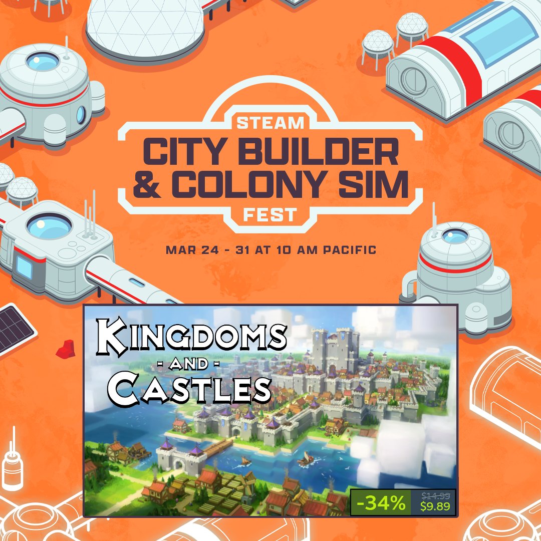Kingdoms and Castles is part of <a href="/Steam/">Steam</a>'s City Builder &amp; Colony Sim Fest - and we're on sale now! 

If you're feeling adventurous, you can test out the beta version of our Dragon Taming update! 🐉🏠