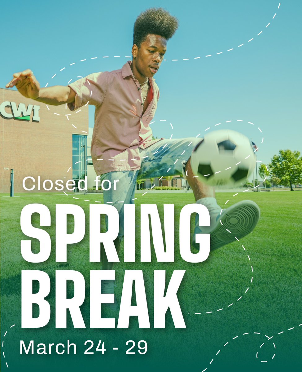 No deadlines, just good vibes 😎 

CWI will be closed during Spring Break. Enjoy the week off, and come back energized to tackle the rest of the semester.

#CWI #SpringBreak #Student #BreakTime