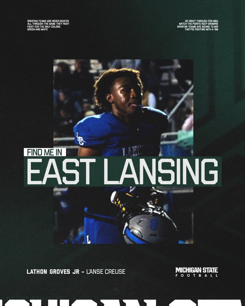 Lathon Groves Jr (@l8thon) on Twitter photo i will be visiting michigan state university tomorrow looking forward to it !!
<a href="/CoachVphillips/">Coach Phillips</a> <a href="/TheD_Zone/">The D Zone</a> <a href="/MSU_Football/">Michigan State Football</a> i will be visiting michigan state university tomorrow looking forward to it !!
<a href="/CoachVphillips/">Coach Phillips</a> <a href="/TheD_Zone/">The D Zone</a> <a href="/MSU_Football/">Michigan State Football</a>