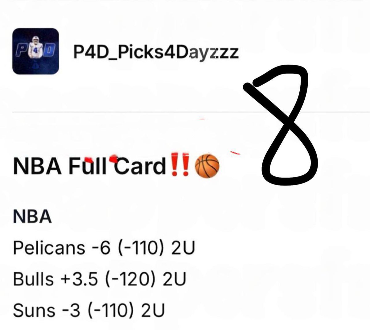 SyakiraAiman's tweet image. 5)#OutofLineBets
25$/week DubClub, FREE for friends Carl Anthony.

6)#NickyCashin
20$/ 3day FREE for friends Carl Anthony.

7)#HammeringHank
50$/week FREE for friends Carl Anthony.

8)#Picks4Dayzzz
20$/week FREE for friends Carl Anthony

Today NHL and NBA