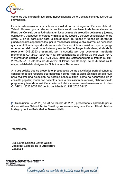 Solanda Goyes (@solandagoyes) on Twitter photo 📌 El art. 9 del Reglamento de Sesiones del Pleno del <a href="/CJudicaturaEc/">Consejo de la Judicatura</a> otorga al Pdte. Mario Godoy la facultad de convocar y fijar el orden del día. Sin embargo, sigue sin dar paso a temas cruciales, como el Concurso para la selección de jueces y juezas en materia constitucional, 📌 El art. 9 del Reglamento de Sesiones del Pleno del <a href="/CJudicaturaEc/">Consejo de la Judicatura</a> otorga al Pdte. Mario Godoy la facultad de convocar y fijar el orden del día. Sin embargo, sigue sin dar paso a temas cruciales, como el Concurso para la selección de jueces y juezas en materia constitucional,