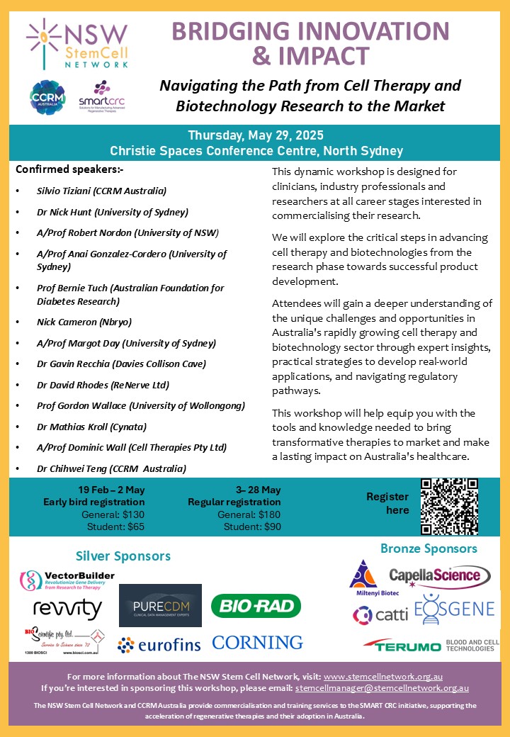 NSWStemCellNetwork (@nswstemcellnet) on Twitter photo Early bird tickets are still available.
Find them here trybooking.com/CYWVF
Info about the workshop is on our website stemcellnetwork.org.au/35th_workshop
To become a sponsor, email NSWstemcellnetwork@stemcellnetwork.org.au Early bird tickets are still available.
Find them here trybooking.com/CYWVF
Info about the workshop is on our website stemcellnetwork.org.au/35th_workshop
To become a sponsor, email NSWstemcellnetwork@stemcellnetwork.org.au