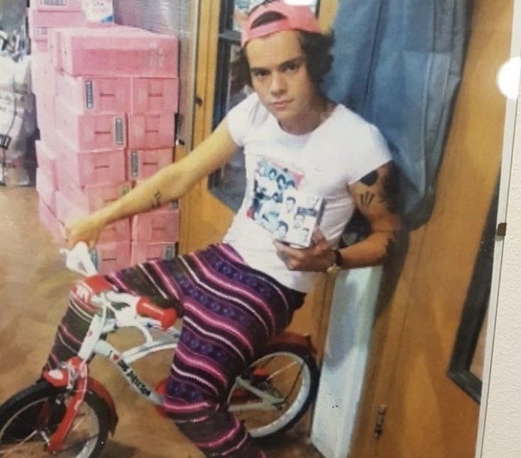 "espero que toda vez que vc veja o harry se lembre de mim", ainda mais se for pedalando uma bicleta da one direction usando um boné rosa, camisa da 1d e segurando o perfume one moment
