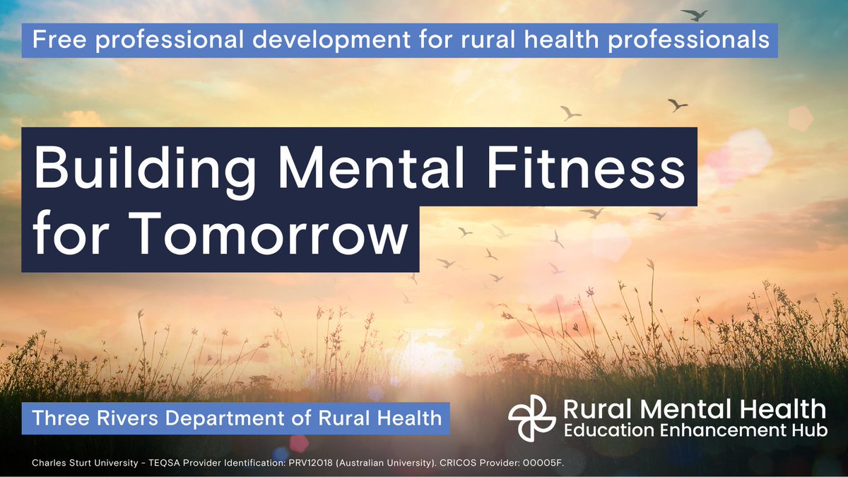 ThreeRiversDRH's tweet photo. Join us for the Building Mental Fitness for Tomorrow workshop in Griffith on 5 May 2025. Led by Dr Jo Braid, itβs for rural health professionals looking to enhance their mental fitness and leadership skills. π https://t.co/DG2YHi3y3u #LiveStudyWorkRural #MentalHealth https://t.co/OLD9jjnS0j