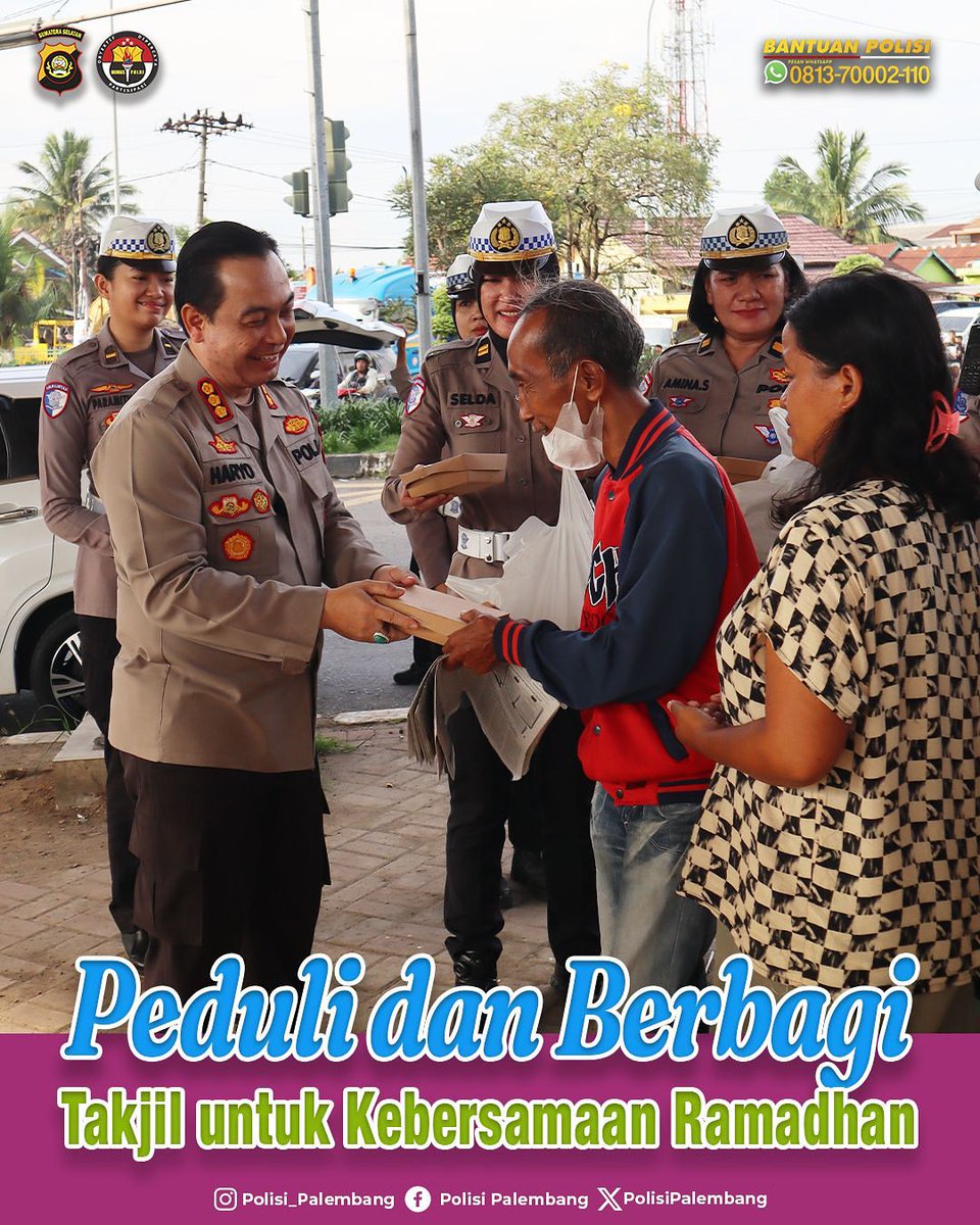 Peduli dan Berbagi Takjil, Wujud Kebersamaan di Bulan Ramadan 

Palembang – Dalam semangat kepedulian dan kebersamaan di bulan suci Ramadan, Kapolrestabes Palembang, Kombes Pol Dr. Harryo Sugihhartono, S.I.K., M.H., bersama jajarannya membagikan takjil kepada masyarakat