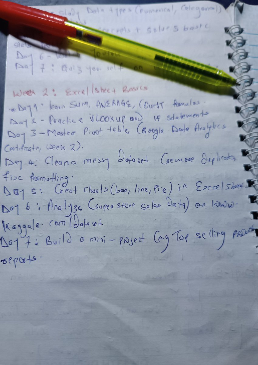 #6monthsjourneyonbecomingadataanyalst...
Week 2: Excel/sheet Basics 
Day 1:  Learnt SUM, AVERAGE,COUNT formulas. (On YouTube)
Day 2: practice VLOOKUP and IF statements.(On YouTube)

Just documenting my journey 😄....