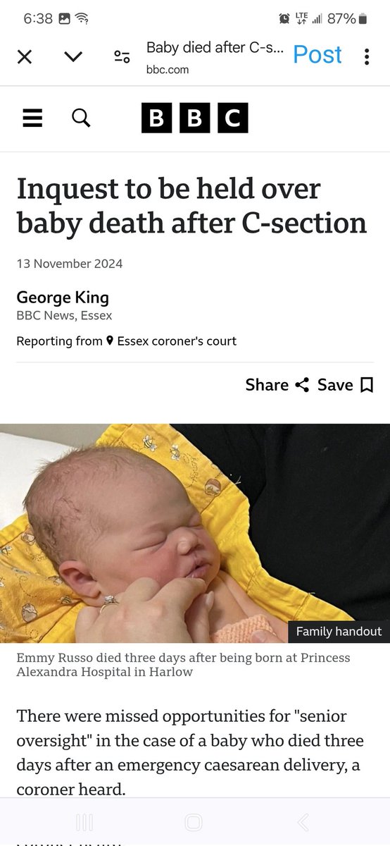 Pauline McDonagh Hull (@pmcdonaghhull) on Twitter photo See <a href="/BBCNews/">BBC News (UK)</a> headline Nov. 2024:
while inquest cites #caesarean request refusal & acute hypoxic ischemic encephalopathy...
bbc.com/news/articles/…
Baby Emmy's death occurred after planned vaginal birth and delayed surgery. See <a href="/BBCNews/">BBC News (UK)</a> headline Nov. 2024:
while inquest cites #caesarean request refusal & acute hypoxic ischemic encephalopathy...
bbc.com/news/articles/…
Baby Emmy's death occurred after planned vaginal birth and delayed surgery.