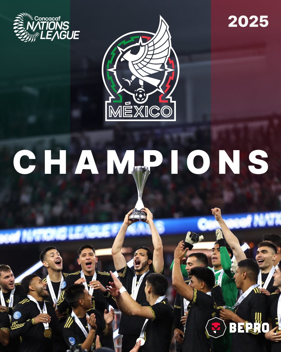 Mexico wins the 2025 CONCACAF Nations League!!

From 3rd in 2023 to 2nd in 2024, and now?
They are the first non-US champion! 🇲🇽

Proud to support them since 2022!
Congrats! 🎉🎉

Curious about the our solutions trusted by champions? Visit bepro.ai now.