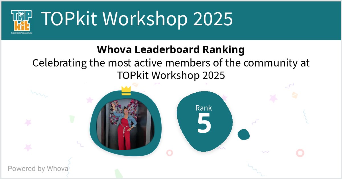 I ranked #5 on the Whova leaderboard at TOPkit Workshop 2025! #topkit2025 - via #Whova event app