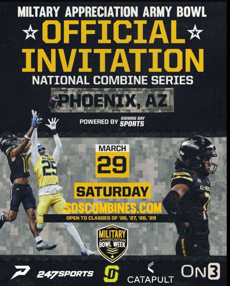 Jake Inglis (@jakeinglis6) on Twitter photo Excited for the opportunity to showcase my skills this weekend at the military appreciation army bowl at Hamilton high school!
<a href="/Guts0Glory/">Coach Bill Critchfield</a> <a href="/HighlandHawksFB/">Highland Hawks Football</a> <a href="/athletics_hawks/">Highland (AZ) Athletics</a> <a href="/farrel_brock/">Brock Farrel</a> <a href="/Day1toD1/">Day1 to D1</a> <a href="/247recruiting/">247Sports Recruiting</a> <a href="/247Sports/">247Sports</a> <a href="/HoganMiller3/">Hogan Miller</a> <a href="/CoachSamJ1/">Sam Johnson</a> <a href="/JRutt_4/">Jacob Rutter</a> Excited for the opportunity to showcase my skills this weekend at the military appreciation army bowl at Hamilton high school!
<a href="/Guts0Glory/">Coach Bill Critchfield</a> <a href="/HighlandHawksFB/">Highland Hawks Football</a> <a href="/athletics_hawks/">Highland (AZ) Athletics</a> <a href="/farrel_brock/">Brock Farrel</a> <a href="/Day1toD1/">Day1 to D1</a> <a href="/247recruiting/">247Sports Recruiting</a> <a href="/247Sports/">247Sports</a> <a href="/HoganMiller3/">Hogan Miller</a> <a href="/CoachSamJ1/">Sam Johnson</a> <a href="/JRutt_4/">Jacob Rutter</a>