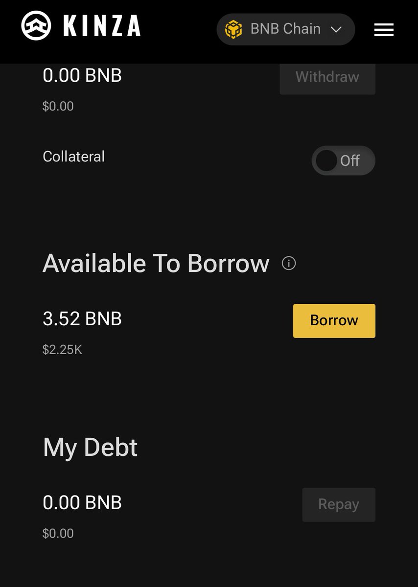 ICT_WhitePeach's tweet image. 추가로 븐브3개 없고 테더만 있는 경우 븐브 빌려서 참여하는 방법

✔️kinza에 테더 예치
✔️테더로 BNB 빌리기
✔️TGE 끝난 후 븐브 Repay

븐브 등락 상관 없고, 숏롱헷징 하지 않아도 소량의 이자 지급으로 참여 가능