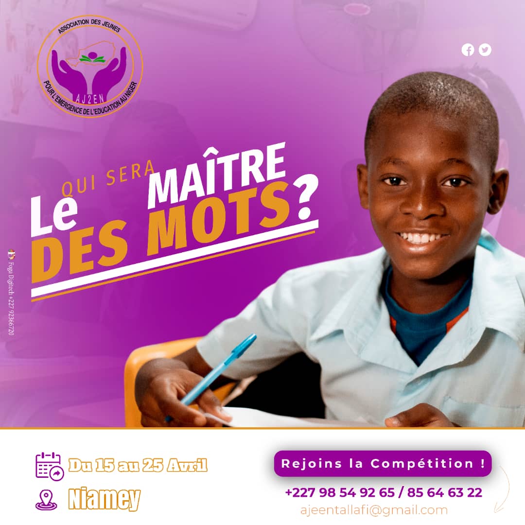 AssociationAJT's tweet photo. Qui sera le maître des mots ? Rejoins la compétition !
@AbdoulKaderLaw9 
@plan_niger 
@ongplafojeudev https://t.co/Z163FgGSE3