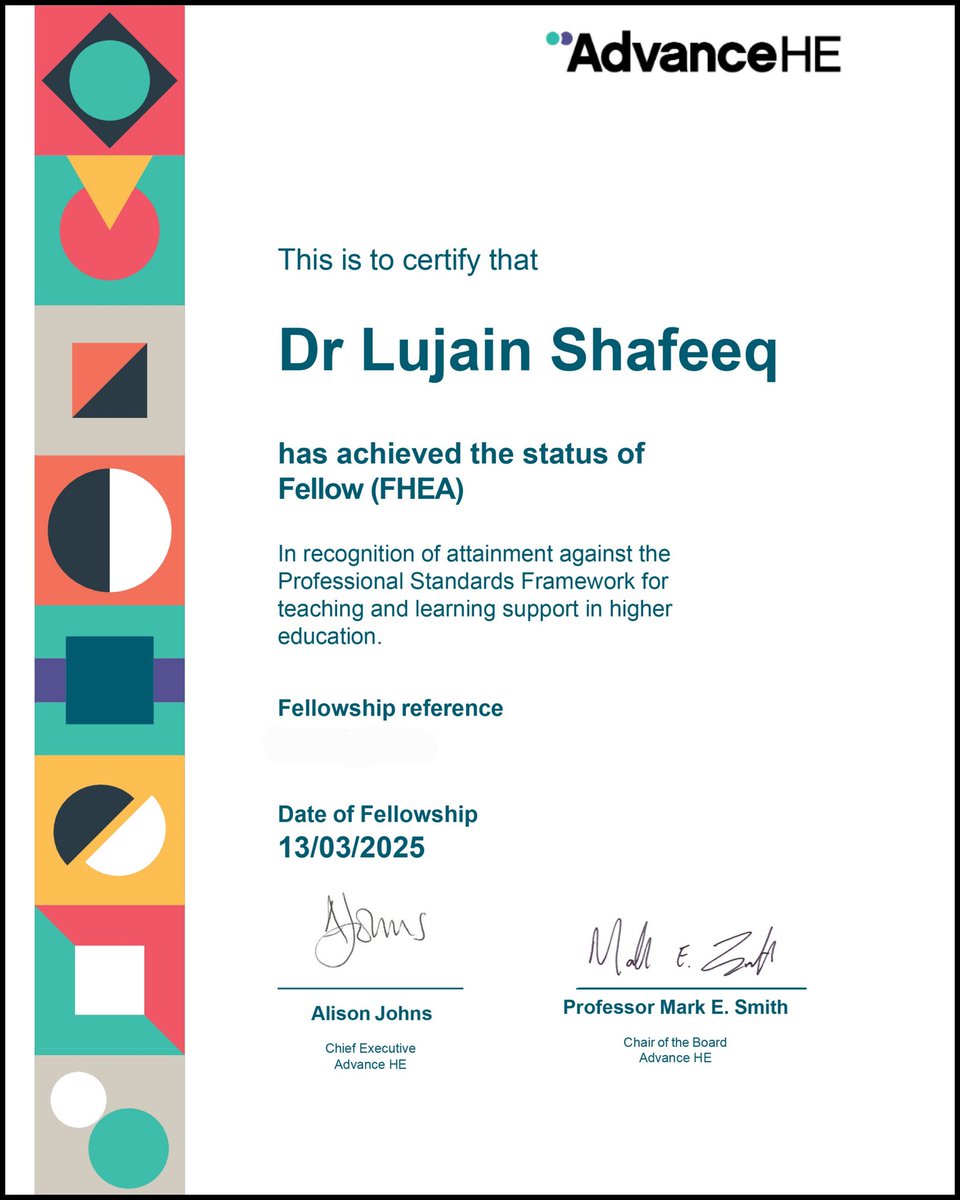 Ludges's tweet image. I've achieved the status of Fellow (FHEA) of the Advance HE. This professionally recognises the breadth and depth of my higher education teaching and support for practices with learners by meeting all 15 requirements of the Professional Standards Framework @UQCom_Arts