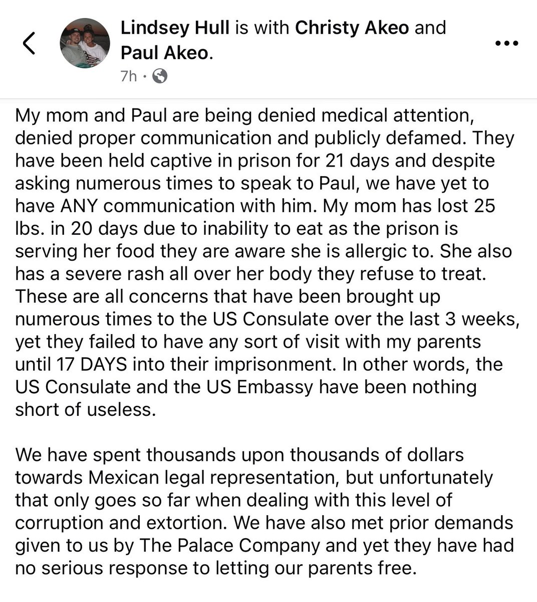 behkeem's tweet photo. 🚨 URGENT: Paul and Christy Akeo of Spring Arbor in Jackson County, Michigan are currently being held in a maximum-security prison in Cancun since March 4th over wrongful credit card charges. Their daughter, Lindsey Hull is pleading for help.
#justiceforakeos https://t.co/nG97RRQMtj