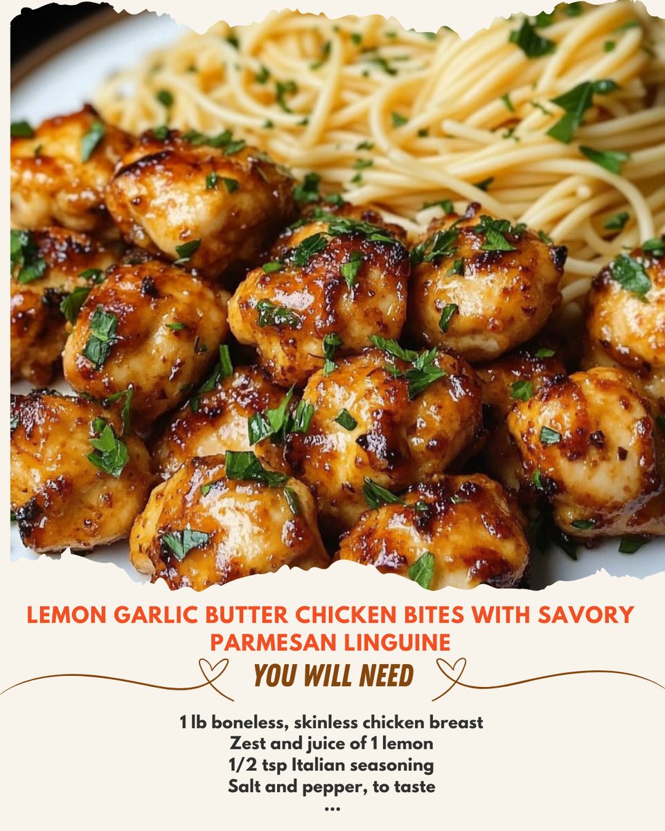 Lemon Garlic Butter Chicken Bites with Savory Parmesan Linguine 🍝

Ingredients:
For the Chicken Bites:
1 lb boneless, skinless chicken breast, cut into bite-sized pieces
Zest and juice of 1 lemon
#WWERaw #RecipeOfTheDay #recipe Signal