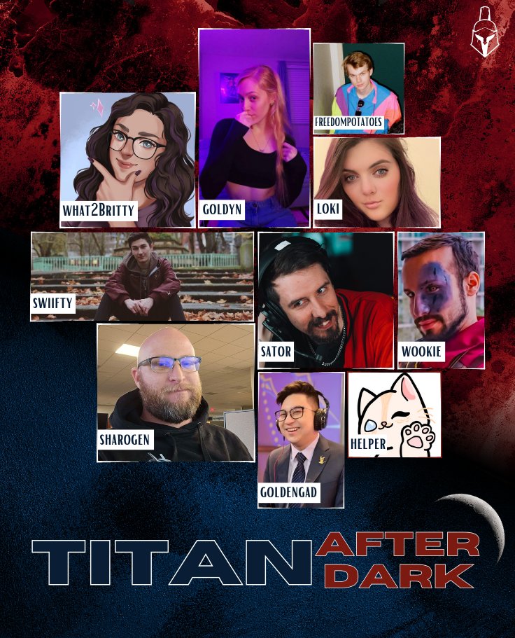 TitanEsportsNA's tweet photo. Hope you're not afraid of the dark 👻! Titan After Dark 🌙 starts this Friday, March 28th at 8pm est! Find out what your favorite Titan caster thinks about your favorite teams unfiltered! Be there or else😈! To be broadcast on the link below 💻! https://t.co/otvISVIdpb