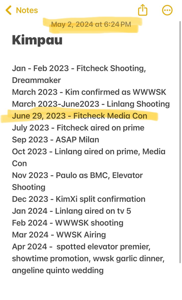 Kim932867618772's tweet photo. My biggest question before (until now) is anong ginagawa ni Paulo Avelino sa Fit Check Media Con? Found this old note in my phone.  Gumawa pa pala ako timeline to help figure out the answer! Ang OA lang! 😂 (1/2)

KIMPAU MOVIE BUKAS NA
#MLWMYDWorldPremiere https://t.co/TxvZRlHCrx