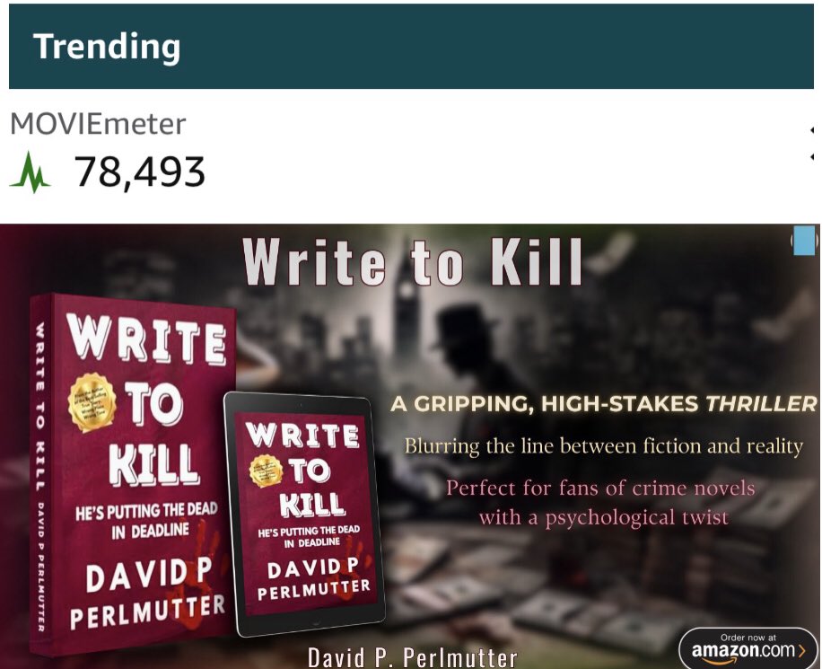 davepperlmutter's tweet photo. Not only does #WriteToKill continue to climb the rankings on @imdbpro, this Book To TV adaptation is once again, trending 🙏
Check out the INTERNATIONAL HOLLYWOOD cast on @IMDb https://t.co/JShq6vFXZC 🎬
#trending #imdbpro #imdbtv #ımdb #imdbproductions #crimethrillers #TVSeries #booktotv #hollywood #holkywoodcast #UKcast #booktotvseries #tvshow #thriller #thrillerbooks #thrillerbooksaddict #thrillerreads #thrillertuesday #mustread