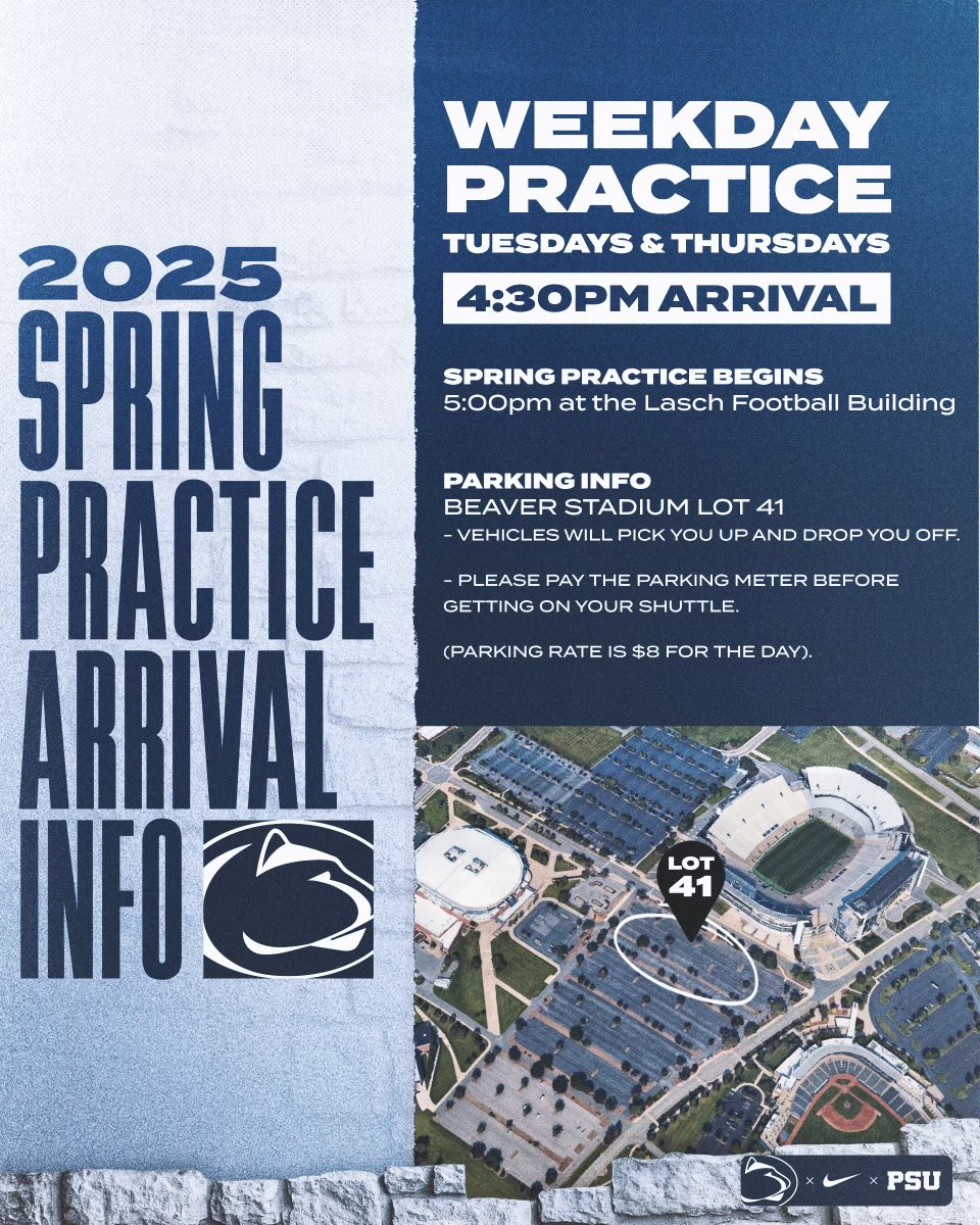 I am excited to be attending Penn States spring practice tomorrow 

<a href="/CoachTerryPSU/">Terry M. Smith</a> <a href="/RinggoldFball/">Robert Heller</a> <a href="/210ths/">2Tenths Speed & Agility</a> <a href="/DlineDonald/">E.Donald DLine Training</a>