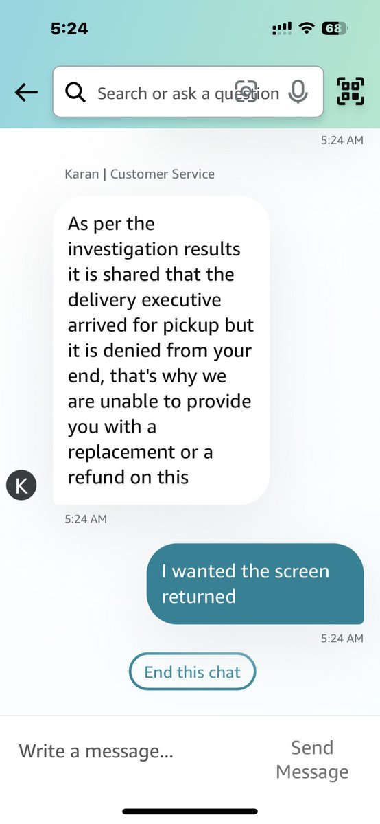 Ensocure's tweet photo. @BangaloreMirror @DeccanHerald @jagograhakjago @AmazonHelp Please let it be known that Amazon is a company of thieves and com artists. Do it trust them and don’t buy any big ticket items from them. I was sold a defective screen worth 70k and after being told twice they will refund me , they are now refusing. I have all the proof in the form of a rep