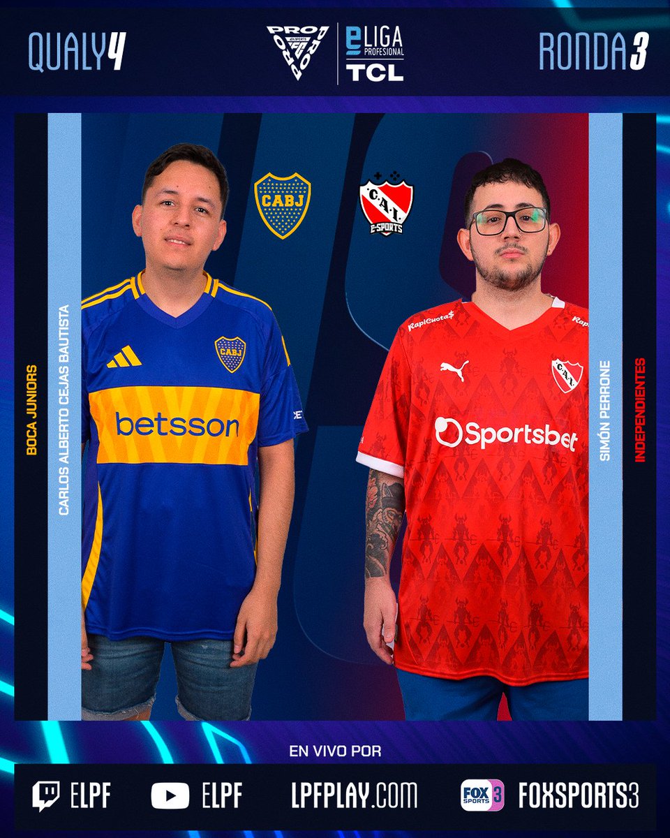 eLPF TCL (@elpf) on Twitter photo ¡QUE CLÁSICO SE VIENE! 🔥
<a href="/CharlyHuman/">CharlyHuman</a> enfrenta a <a href="/jpinola25/">jpinola_</a> en la tercera ronda de la Q4
<a href="/BocaJrsOficial/">Boca Juniors</a> 🆚 <a href="/CAIesports/">C. A. Independiente eSports</a>
#eLPFTCL 🏆 ¡QUE CLÁSICO SE VIENE! 🔥
<a href="/CharlyHuman/">CharlyHuman</a> enfrenta a <a href="/jpinola25/">jpinola_</a> en la tercera ronda de la Q4
<a href="/BocaJrsOficial/">Boca Juniors</a> 🆚 <a href="/CAIesports/">C. A. Independiente eSports</a>
#eLPFTCL 🏆