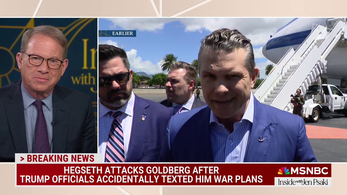 PsakiBriefing's tweet image. .@JeffreyGoldberg responds to attacks from Sec. Hegseth over his reporting: “[Hegseth], all due respect… seems like a person who is unserious and is trying to deflect from the fact that he participated in a conversation on an unclassified commercial messaging app that he…