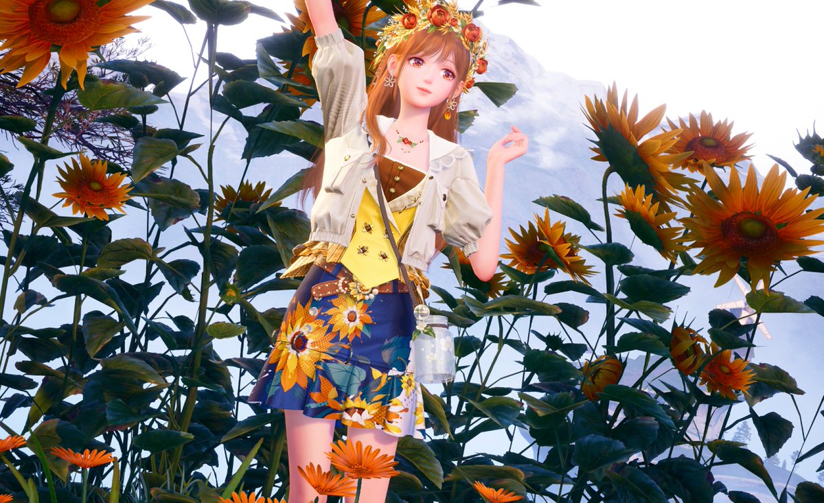 Syllkie's tweet photo. 🌼 Sunbathing in Sunshine 🌻

As the day starts anew, the young sunflowers proudly raise their heads and stand tall facing the sun's direction.

#InfinityNikki #infinitynikkitwt https://t.co/7QUhuFUxZc