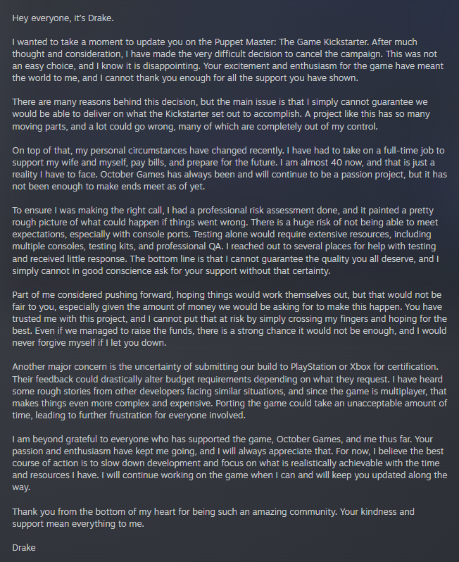 PuppetMasterTG's tweet image. Hey everyone, sorry but I have some bad news about the Kickstarter.
#puppetmastergame #puppetmasterthegame