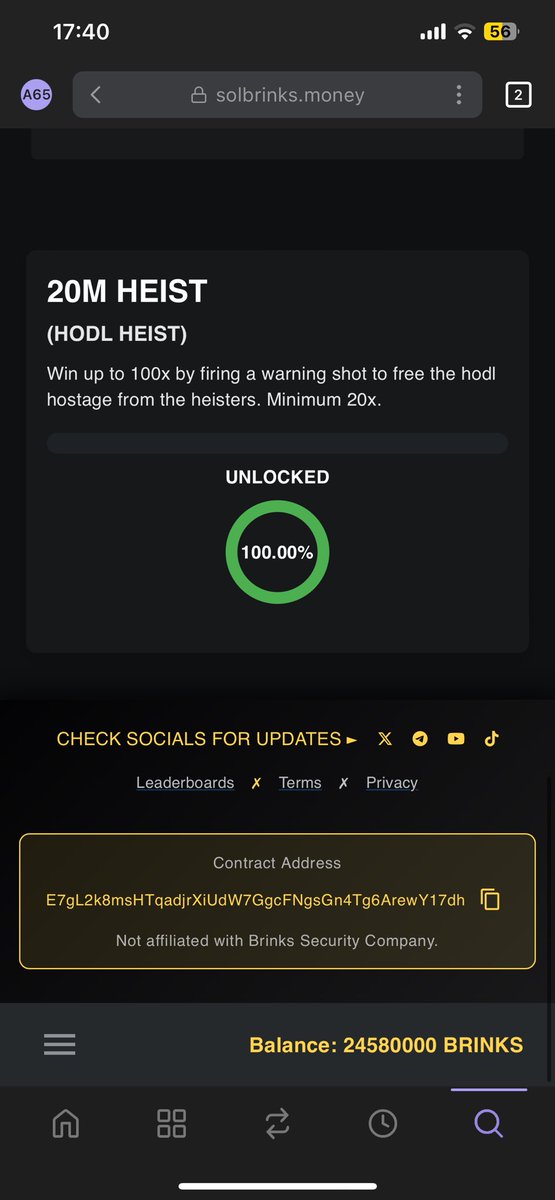 SolBrinks_'s tweet photo. Want to access our app? Well you need to hold $brinks to play 💰 

https://t.co/UcChLsEjwB

2m $Brinks minimum for jackpot entry!

1m $Brinks minimum for playing the Heist Games! 

Rev share + Referral fees

E7gL2k8msHTqadjrXiUdW7GgcFNgsGn4Tg6ArewY17dh

https://t.co/06k9CvDxfl https://t.co/Aq8mr6Rkei