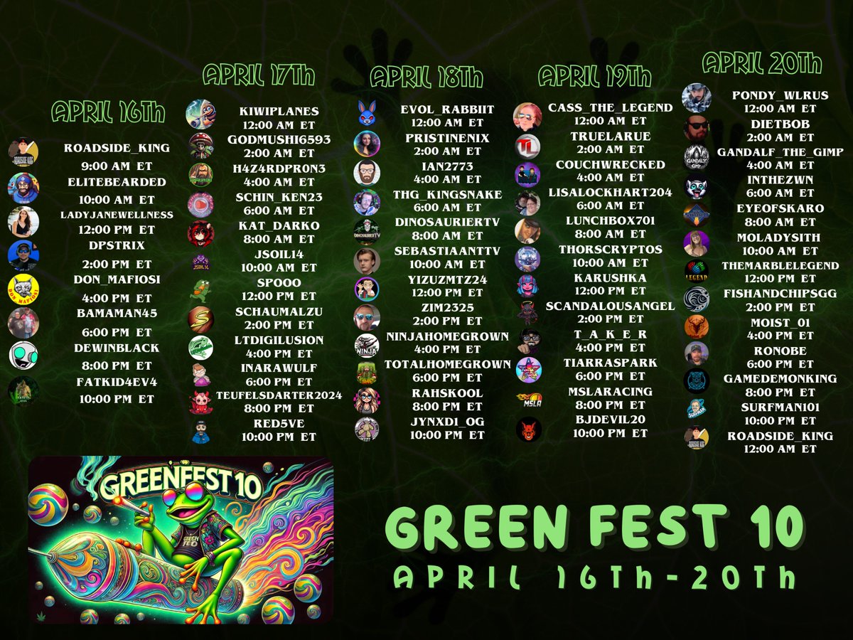 Green Fest 10 roster it’s going to be insanity April 16-20