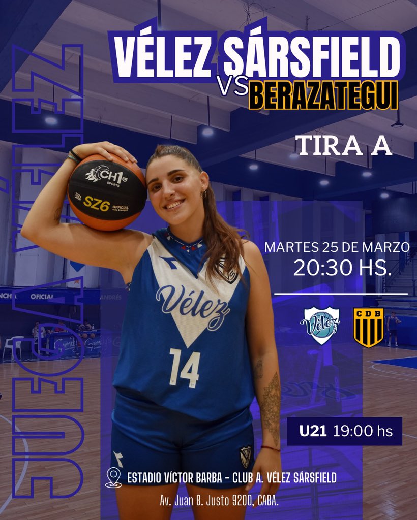 🔜 PRÓXIMO PARTIDO - FECHA 2
⛹🏽‍♂️ FEMENINO 

¡VENÍ A ALENTAR! 

⛹🏽‍♀️ *U21 juega 19:00 hs 

🗓️ Martes 25 de Marzo - 20:30 Hs. 
🏀 Vélez vs Club Deportivo Berazategui 
🏟️ Estadio Victor Barba - Club A. Vélez Sarsfield 
📍 Juan B Justo 9200, CABA 

#juegavelez #basquet #vélez