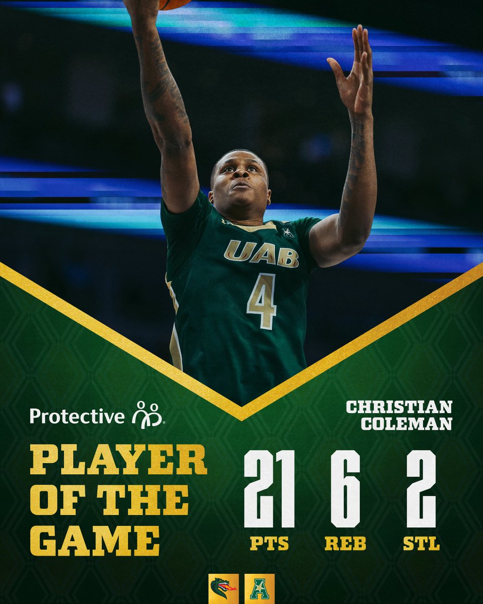 UAB Men's Basketball (@uab_mbb) on Twitter photo Christian Coleman was last night's <a href="/ProtectiveLife/">Protective Life</a> Player of the Game after scoring 21 points while shooting 8-for-11 from the field!
#WinAsOne Christian Coleman was last night's <a href="/ProtectiveLife/">Protective Life</a> Player of the Game after scoring 21 points while shooting 8-for-11 from the field!
#WinAsOne