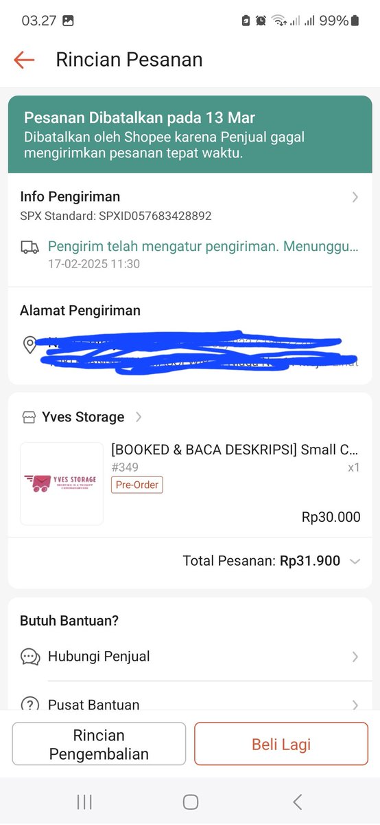 tantr00m's tweet image. [26/01] Aku sudah CO di shopee sesuai yg @amayzingtooru @wakatoshikuns minta
[17/02] Finally resi diupdate stelah stuck hampir 1 bulan
[13/03] pesanan dibatalkan otomatis dari shopee karena kak may TIDAK MELAKUKAN PENGIRIMAN

Ini udah offside hampir 3 bulan dari jarak pelunasan🫠