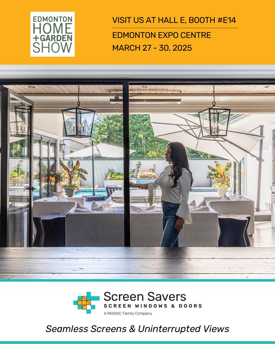 ScreenS_Plus's tweet photo. Come and visit us at the Edmonton Home &amp; Garden Show!
📍 Edmonton Expo Centre | Hall E, Booth #E14
🗓️ March 27–30, 2025

From breezy patios to bug-free living, we bring the screen solutions that make home feel even better. 
Meet our team and find the perfect screen solutions. https://t.co/eFft2HX1BV