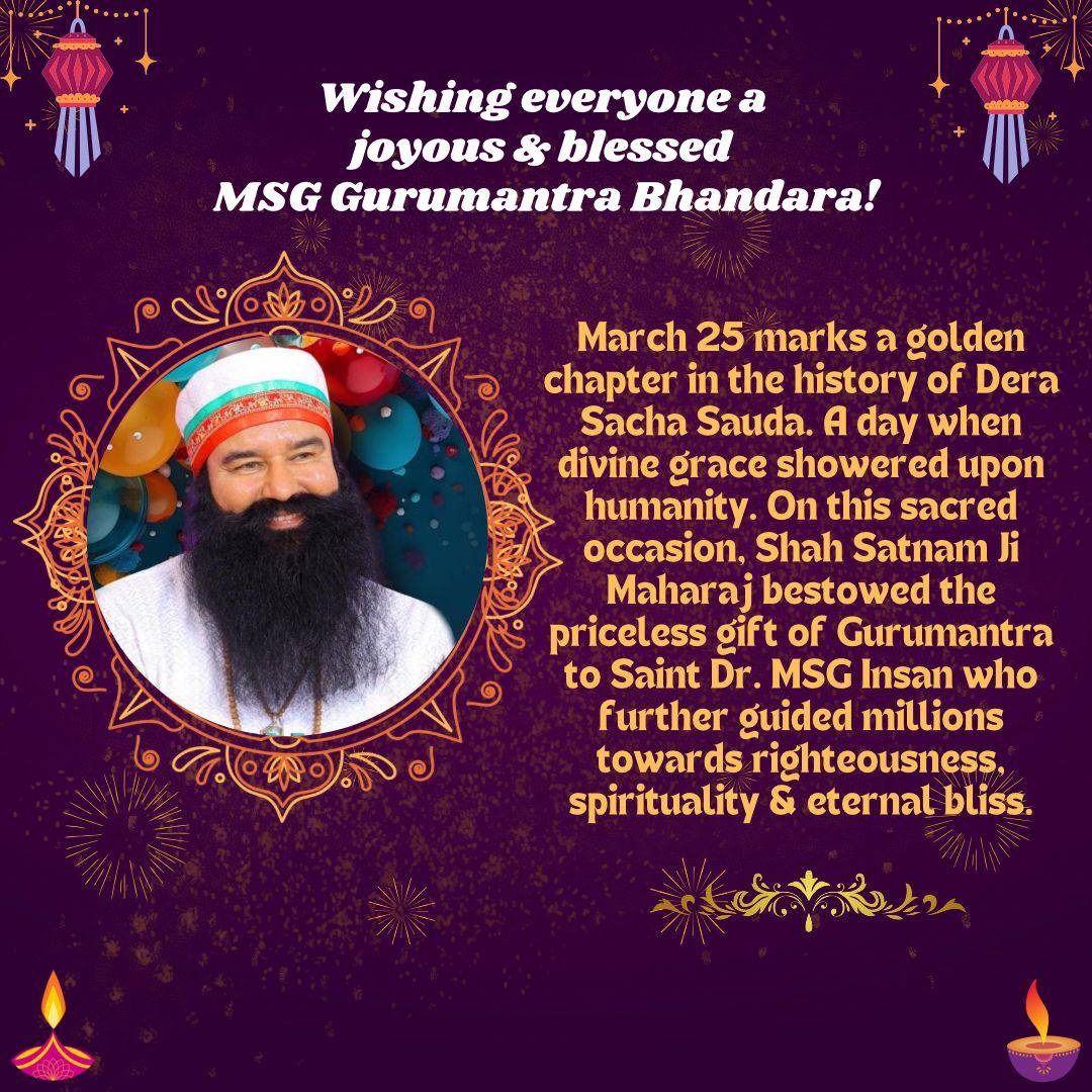 DeepakArora83's tweet photo. The pious day which is awaited by millions of people has arrived. Today, on 25 March 1973, Saint Dr MSG Insan took NAAM from Shah Satnam Singh Ji. Today is the Unification day of MSG. #DeraSachaSauda volunteers celebrate this day by doing welfare works.
#MSGGurumantraBhandara https://t.co/WqX541Pkp4